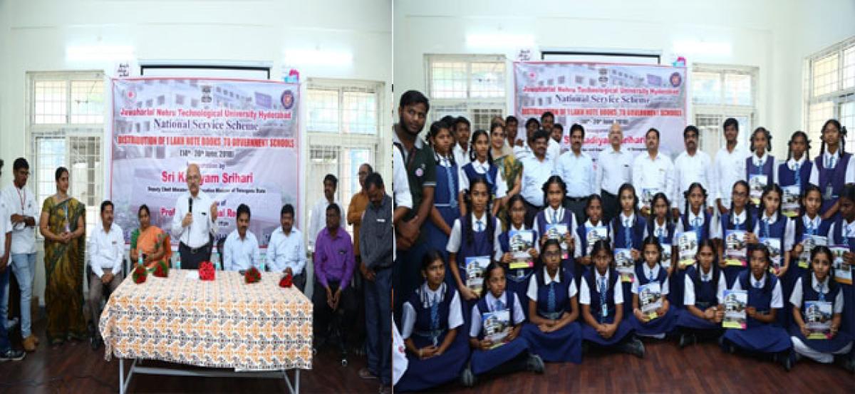NSS Cell of JNTU-H distributes notebooks to poor students