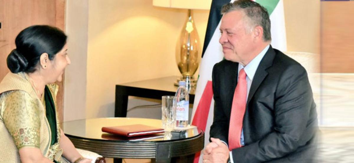 Sushma Swaraj meets King Abdullah II of Jordan