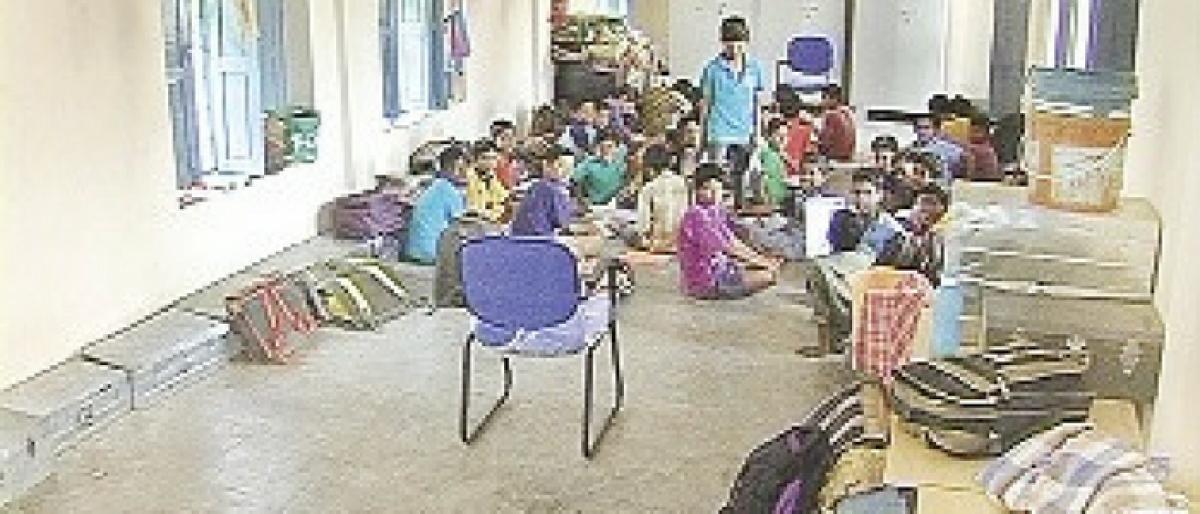 Classrooms double up as hostel rooms at night