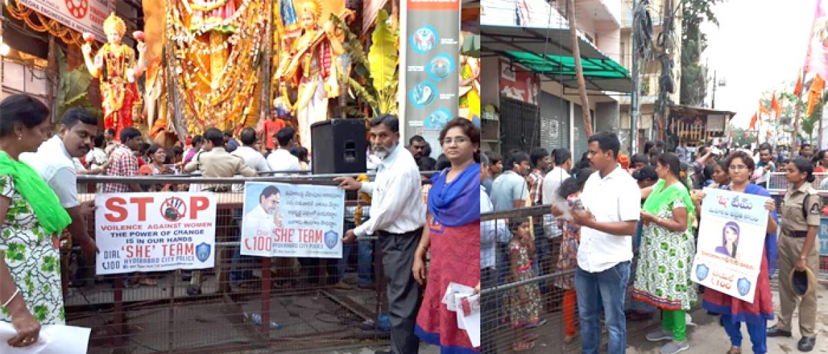 She Teams conduct awareness drive at Khairatabad Ganesh pandal