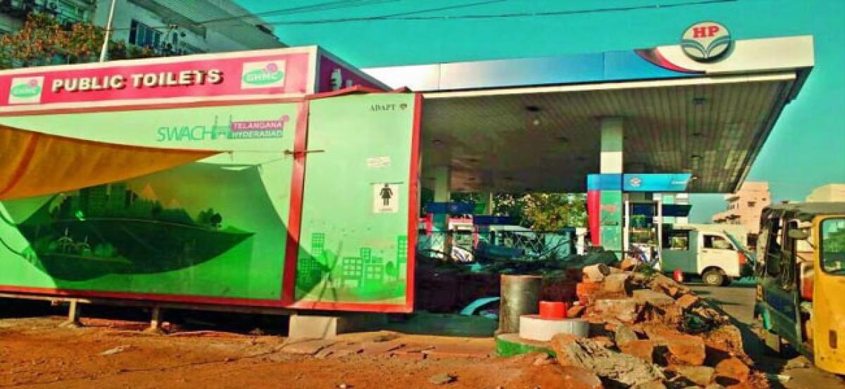 GHMC toilets at petrol bunks, hotels lie in neglect