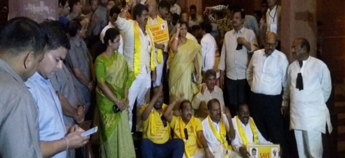 Special status: Ousted from LS Speakers office, TDP continues protest