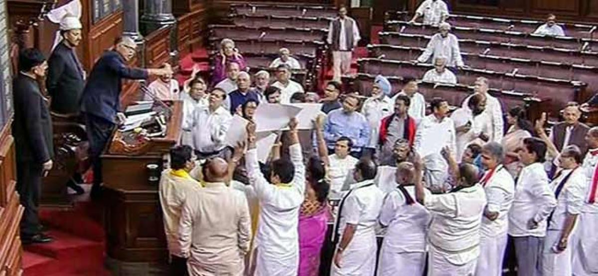 Protests by Opposition, TDP, AIADMK rock Rajya Sabha