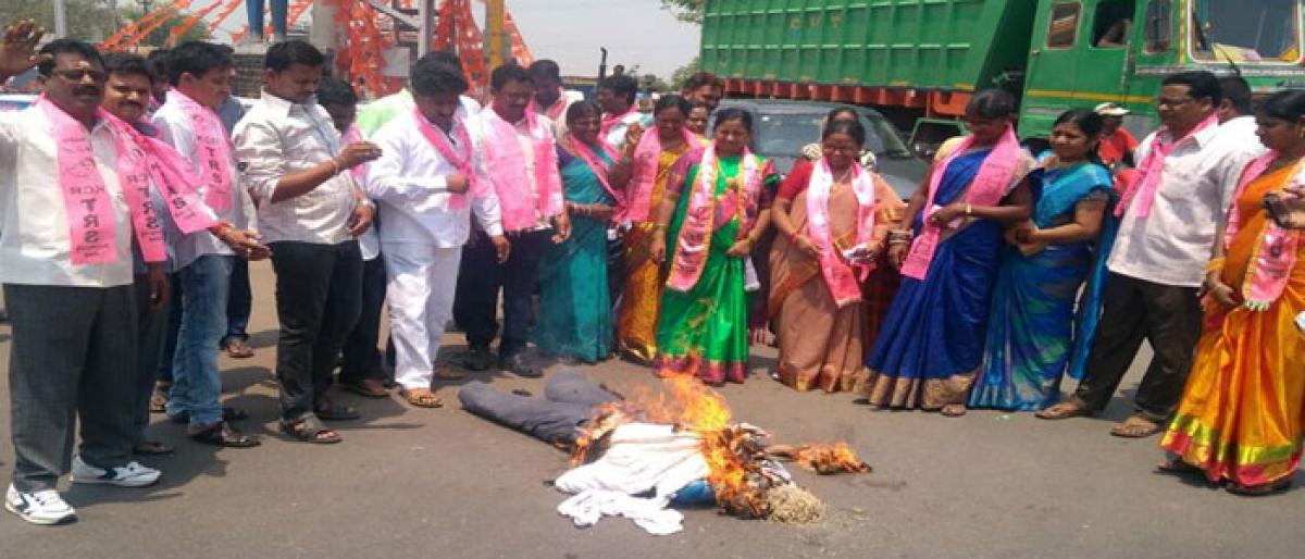 TRS activists burn Revanth’s effigy