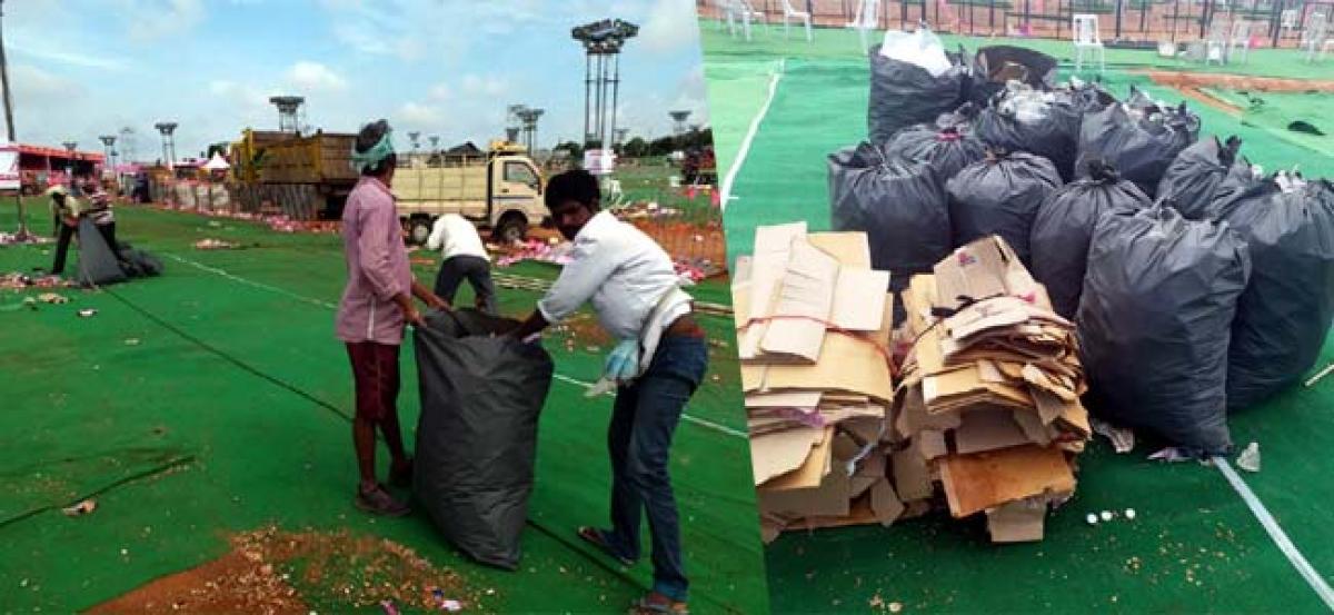 Cleaning of Pragati Nivedana Sabha venue begins