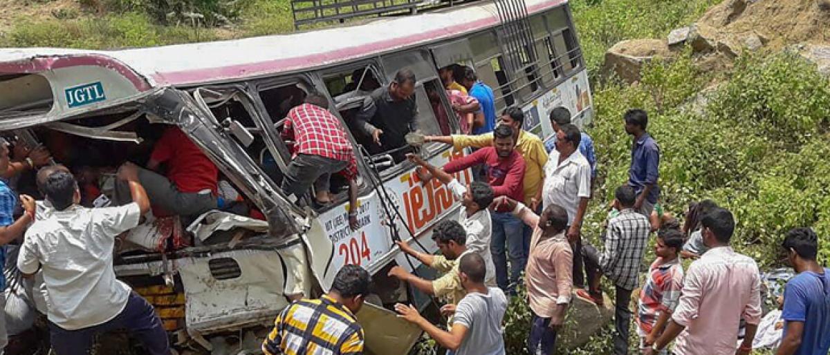 56 killed as bus falls into gorge near Kondagattu