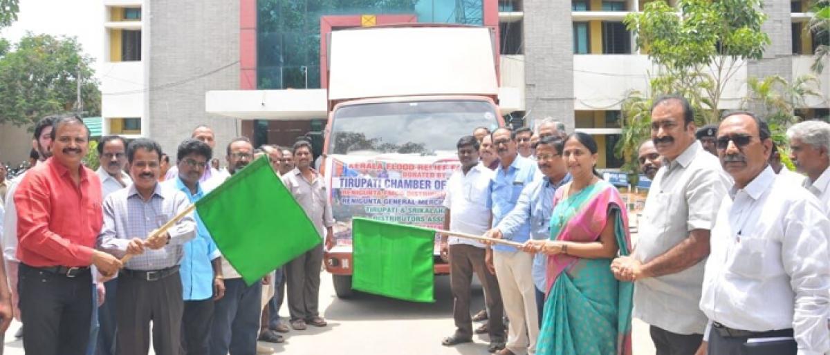 Vehicle carrying essential kits to Kerala flagged off in Tirupati