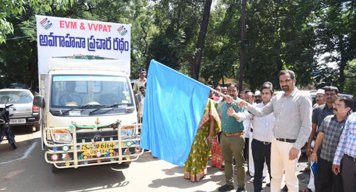 Publicity vehicle on Electronic Voting Machines use flagged off