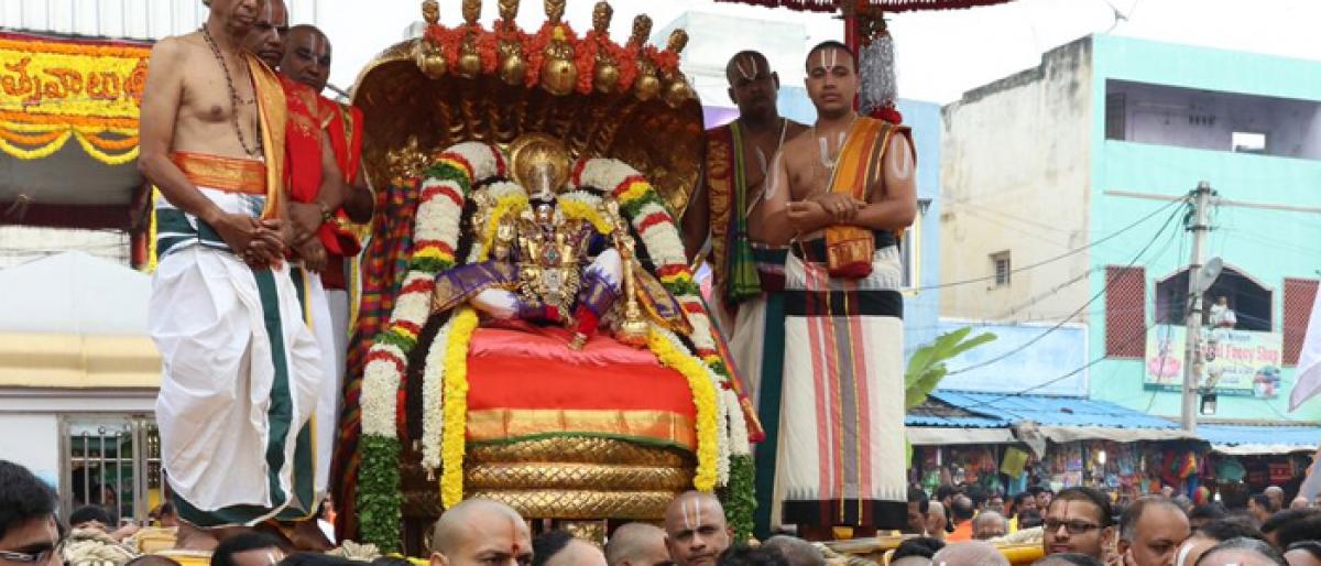 Goddess as Vaikunthanada rides on Pedda Sesha Vahanam