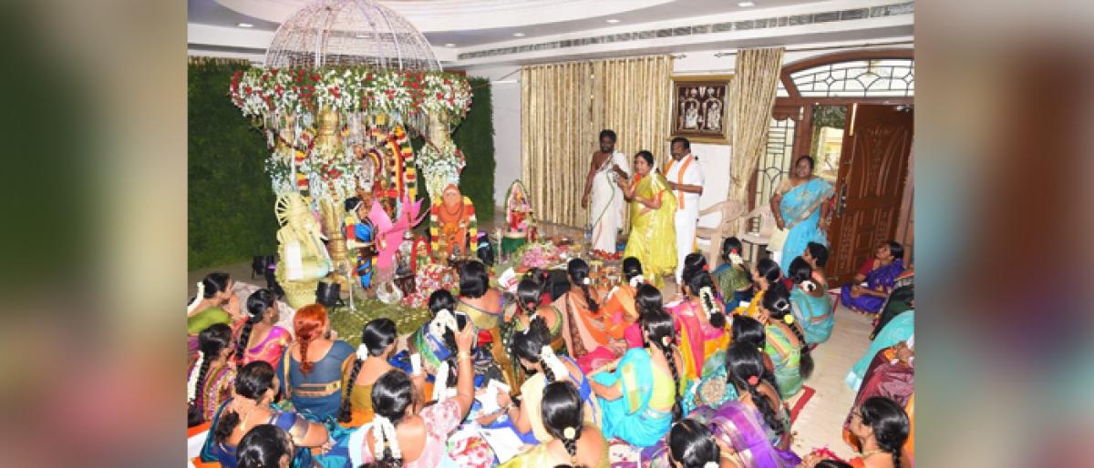 Forest Minister Sidda Raghava Rao organises Varalakshmi puja in his residence at Ongole