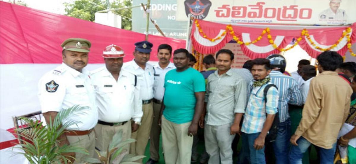 Traffic police setup water kiosk