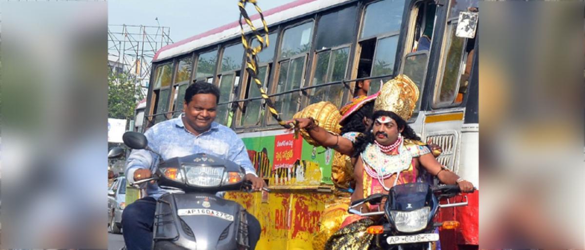 Yama chases rule violators in Vijayawada