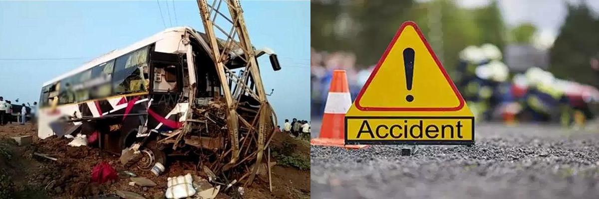 Private bus with 40 people on board rams into electric pole in East Godavari