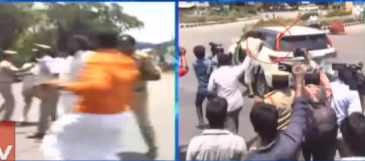 TDP activists protest against Amit Shah in Tirupati, pelt stones at his convoy