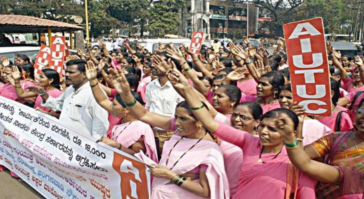 Anganwadi staff stage demo for wage hike