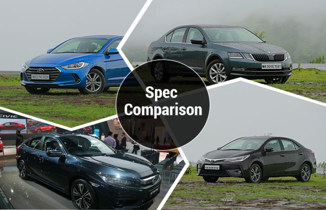 2019 Honda Civic Vs Skoda Octavia Vs Hyundai Elantra Vs Toyota Corolla Altis: Spec Comparison