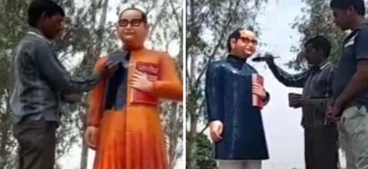 UP: Ambedkars saffron-painted statue back to usual blue