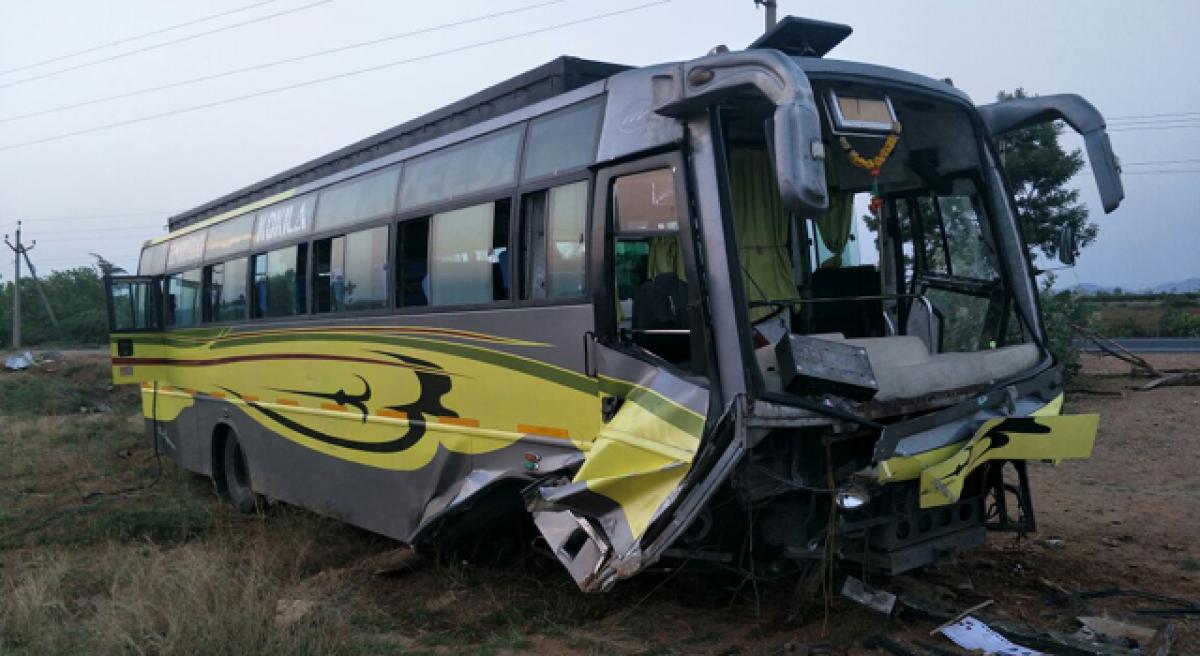 Three killed as private bus collides with car