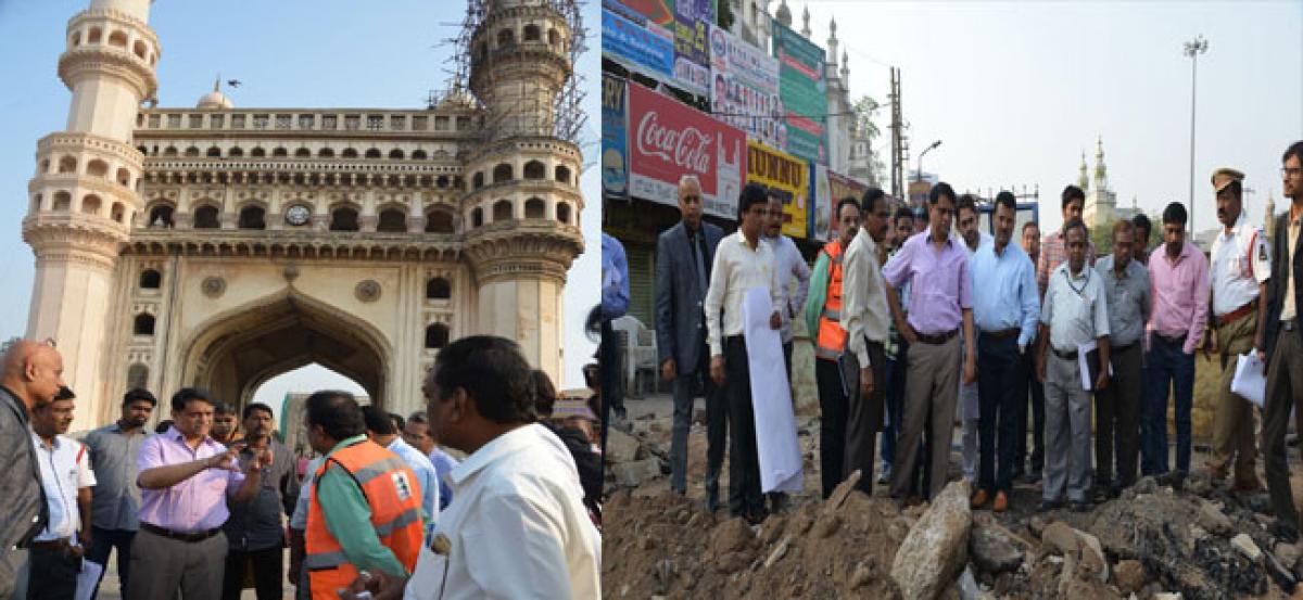 MA & UD Principal Secretary inspects Charminar pedestrianisation works