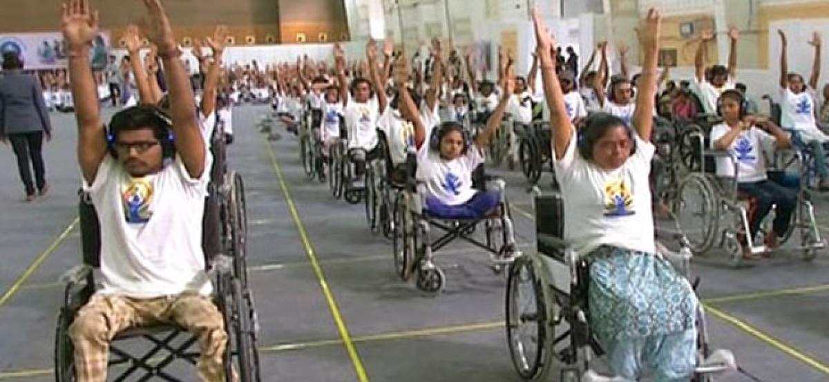 Differently-abled attempt Guinness Record in yoga