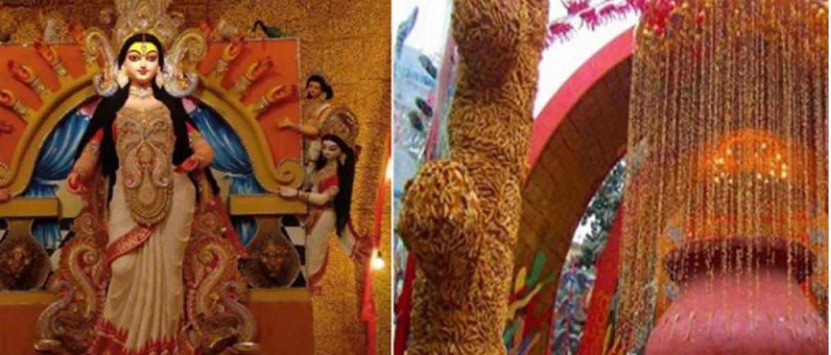 Durga Puja marquee decorated with 4,000 kg turmeric