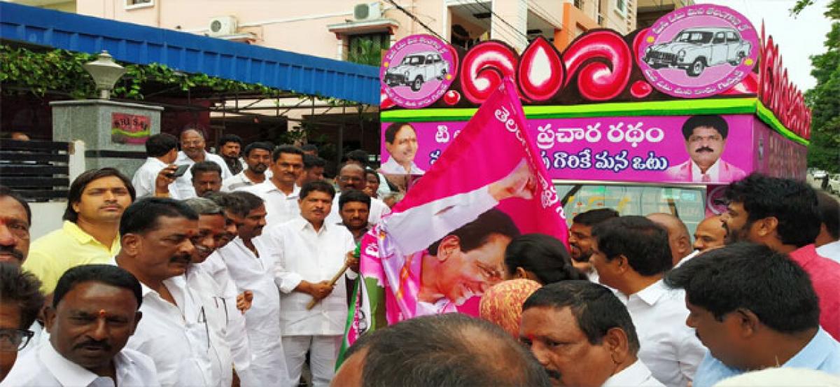 Madhavaram flags off election campaign vehicles