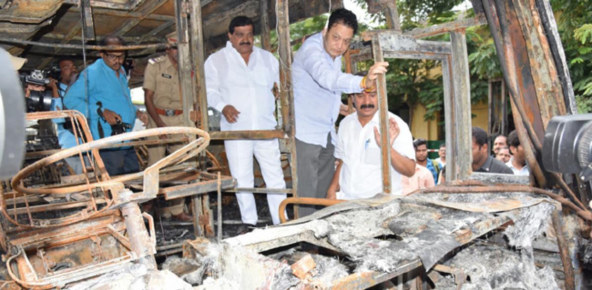 5 TSRTC buses gutted in fire mishap at Warangal Bus Depot