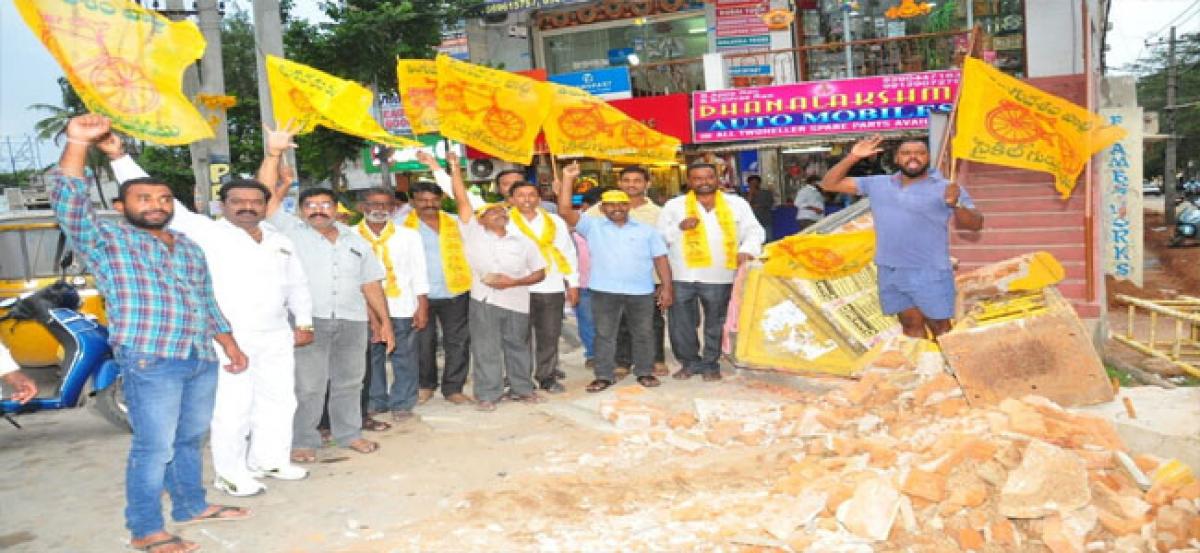 TDP protests demolition of party flag pole bases