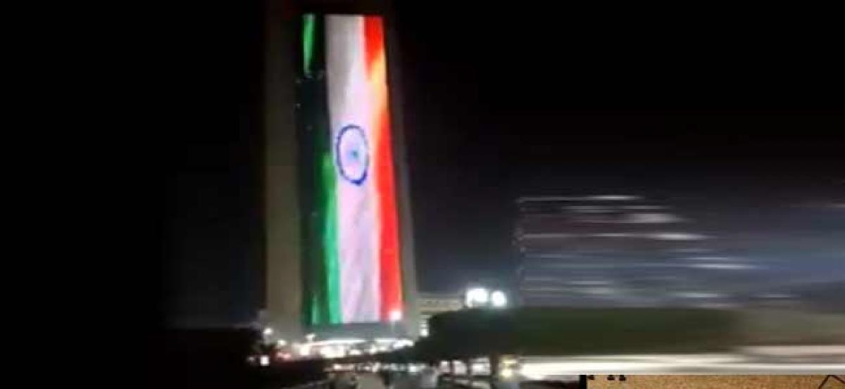 ADNOC tower lights up in colours of Indian Flag