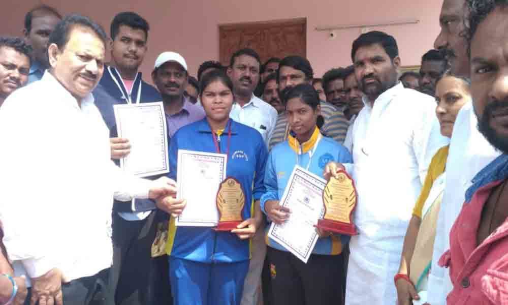 State-level power lifting winners felicitated in Mancherial