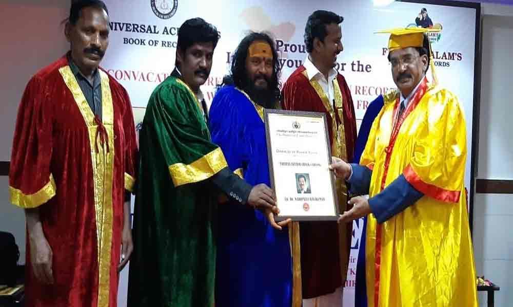 Micro carving artist gets doctorate at Universal Tamil University
