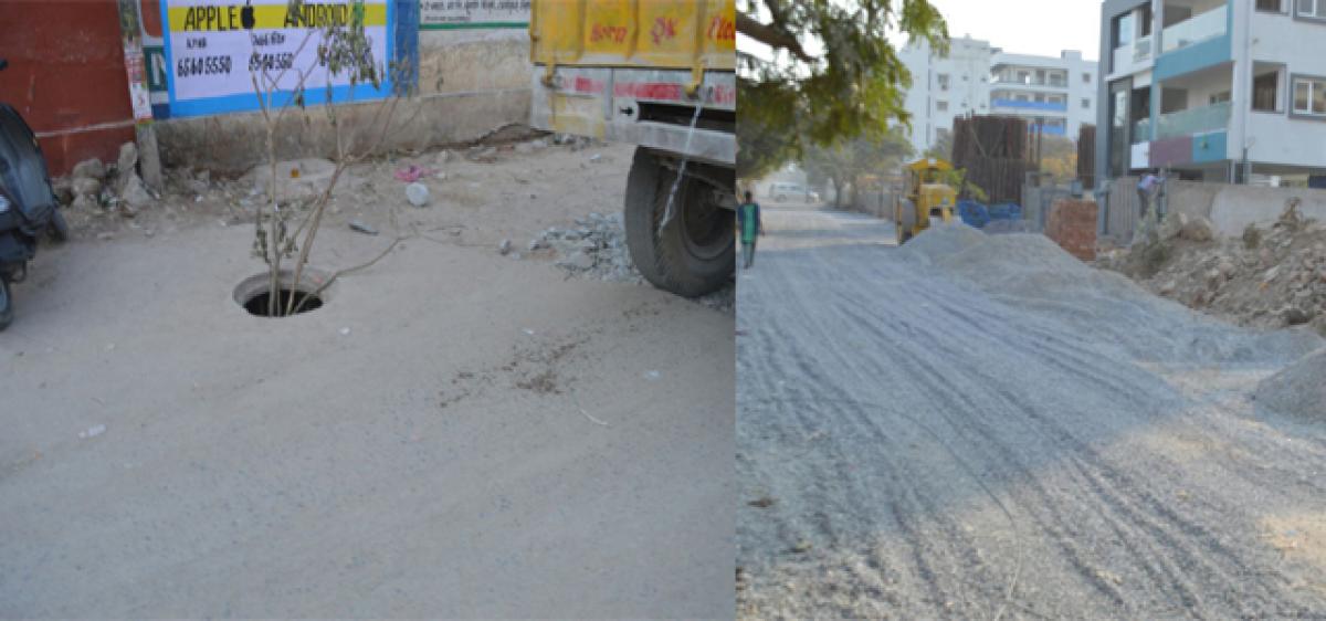 Pot holes turn death traps at Motinagar X Roads