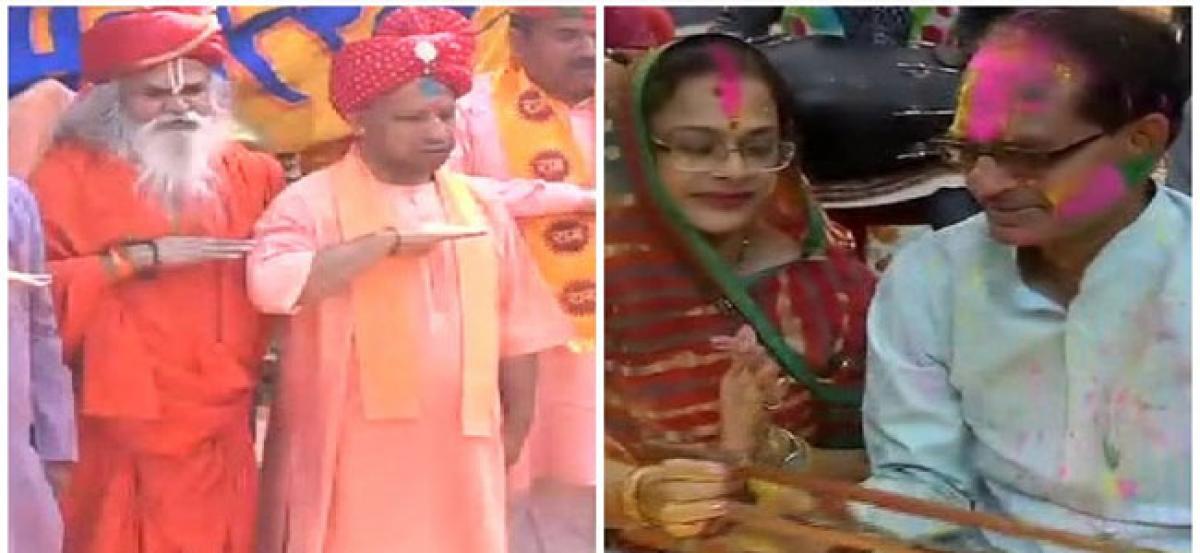 UP, MP CM celebrate Holi with fervour