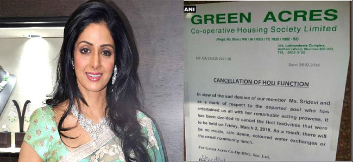 Sridevi death: Green Acres society cancels Holi celebration