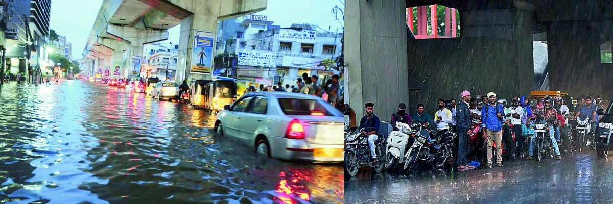 Sudden rains brings Hyderabad to a halt