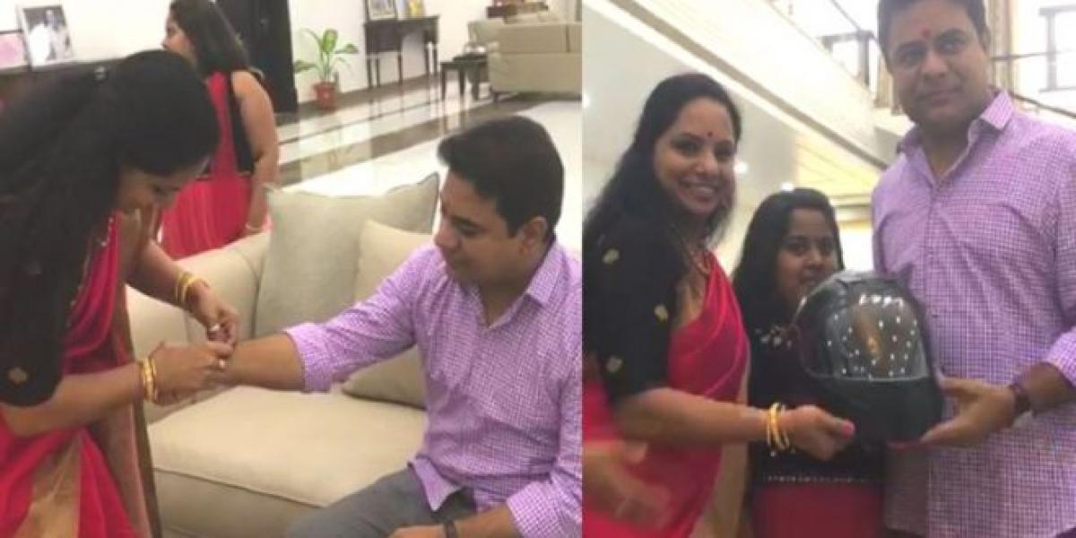 Telangana MP Kavitha gifts helmet to minister-brother