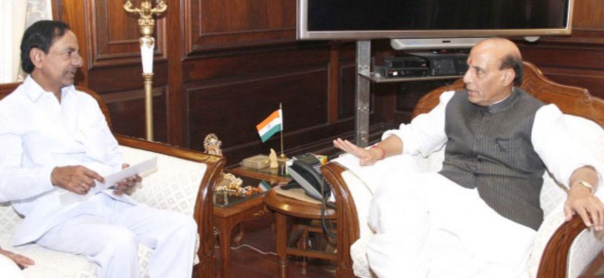 KCR meets Rajnath Singh in New Delhi