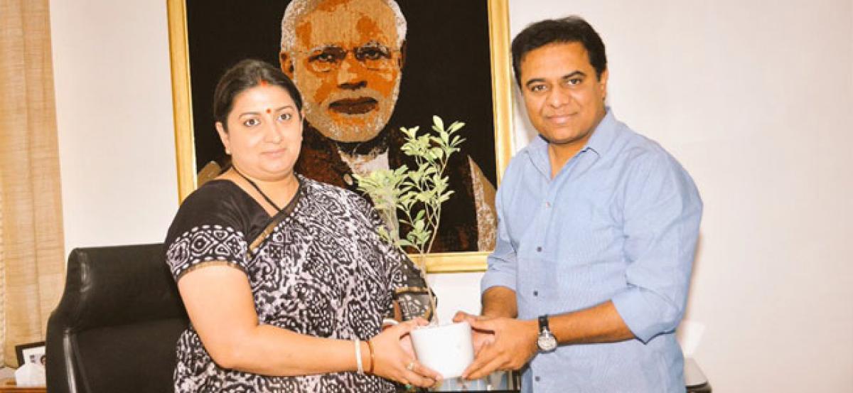 KTR meets Smriti Irani over Handloom Sector development in Telangana