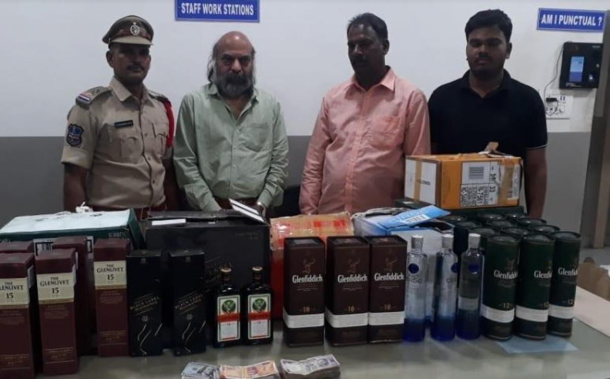 Begumpet police seized Rs 5.5 lakh foreign liquor bottles and cash