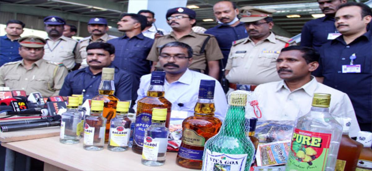 Ganja, liquor bottles seized at Alipiri check-post