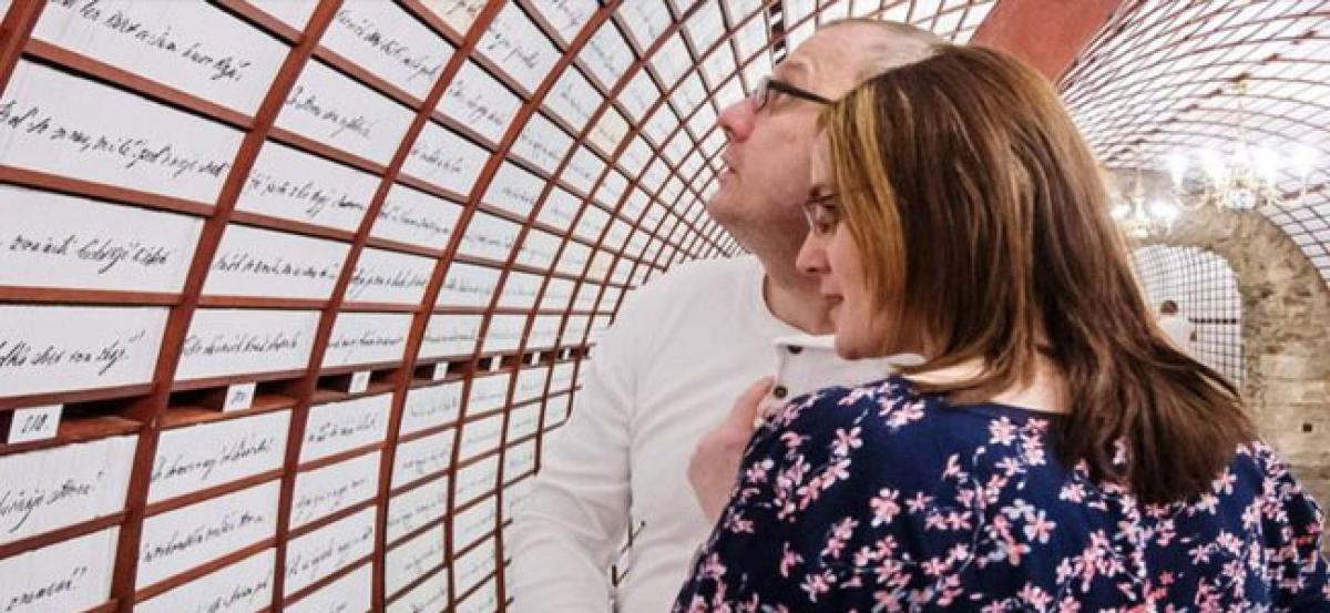 Lovers deposit their love stories at LOVE BANK on Valentines Day in Slovak town