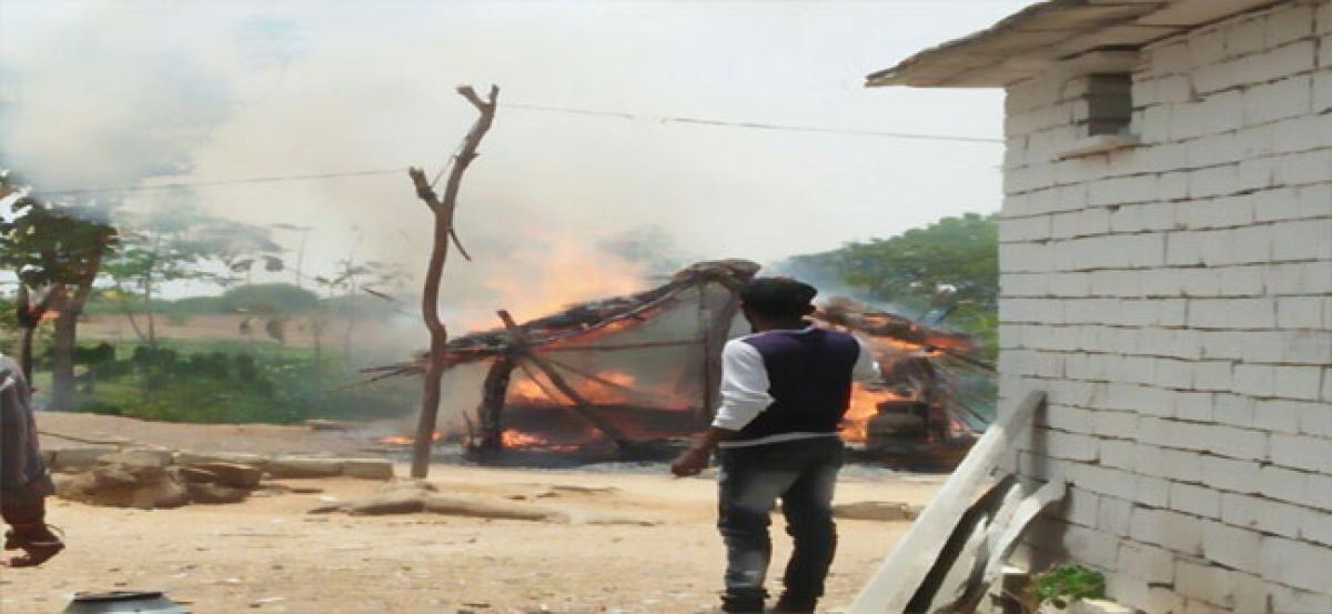 Thatched house burnt to ashes