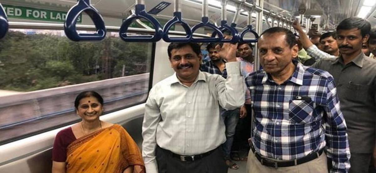 Governor Narasimhan takes a surprise ride on Hyderabad Metro