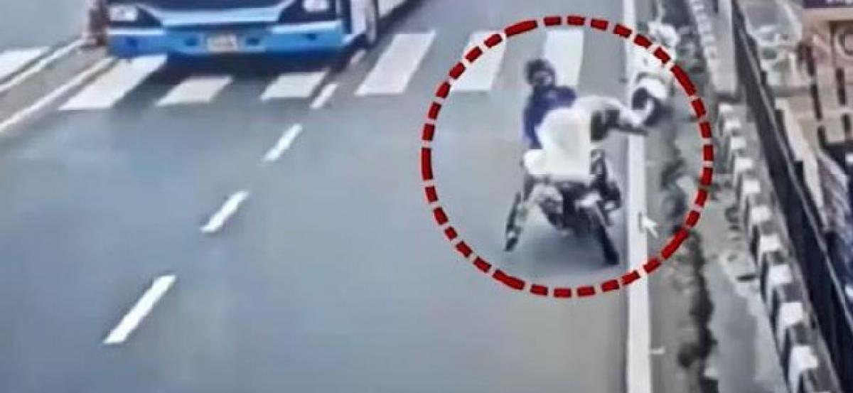 Caught on camera: Biker rams into priest on pedestrian crossing in Hyderabad