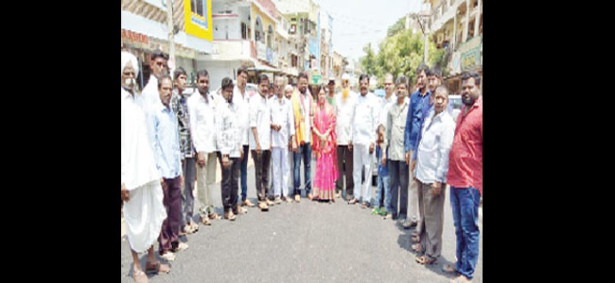 Shanthi launches BT road works at Nacharam chowrasta