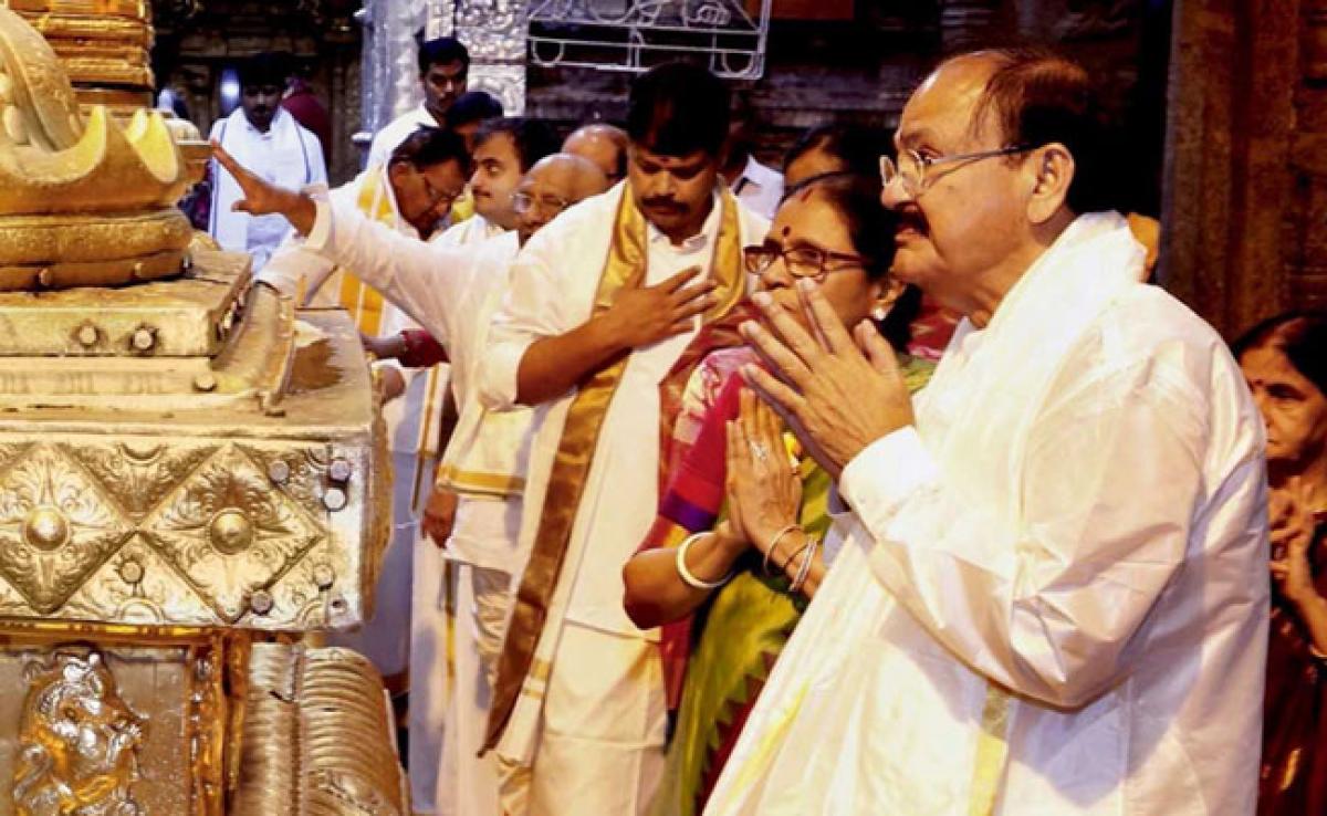 Vice President-Elect Venkaiah Naidu Offers Prayers At Tirumala Shrine