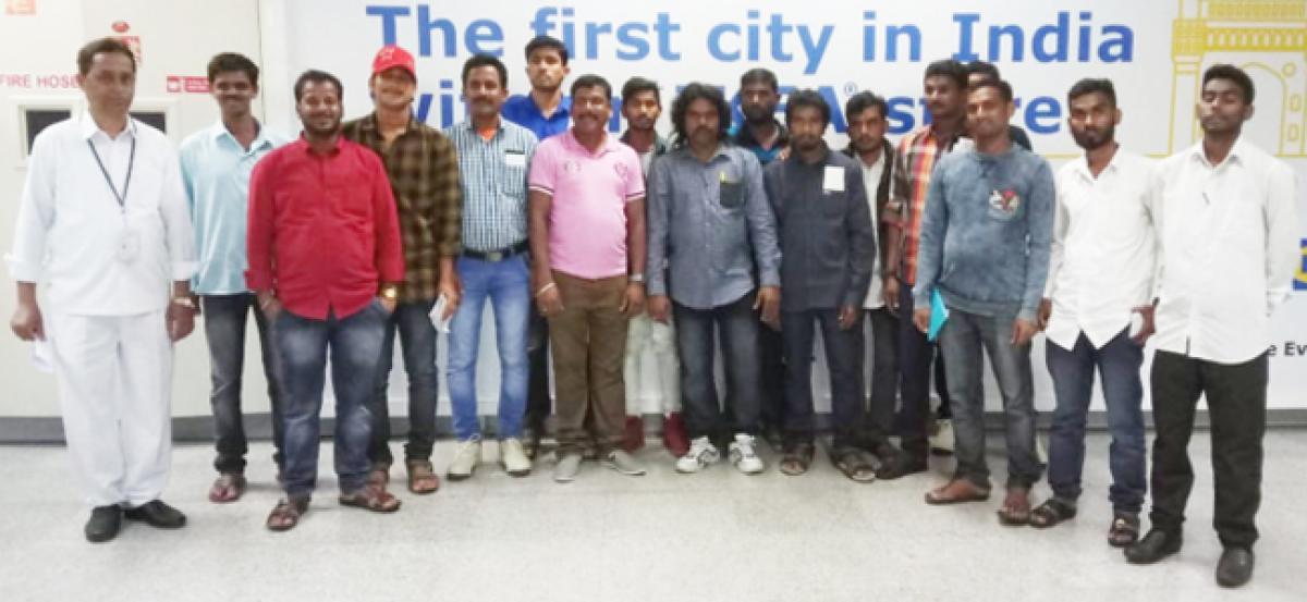 Telangana men who toiled without salaries in Gulf reached Hyderabad