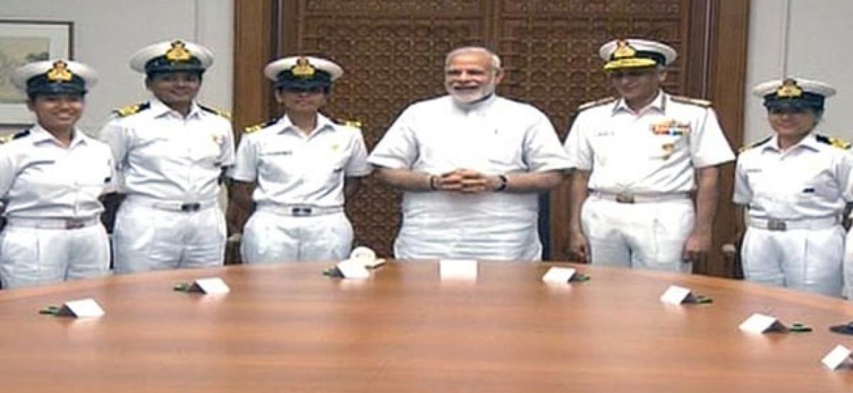 PM Modi meets crew of INSV Tarini