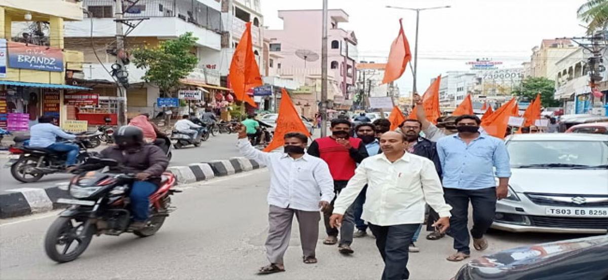 Hindu bodies rally to protest externment of Swamy Paripoonananda in Malkajgiri