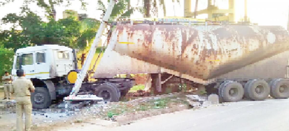 Container rams into railway quarters